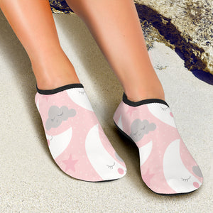 Cute Moon Cloud Star Pattern Pink Dot Background Aqua Shoes