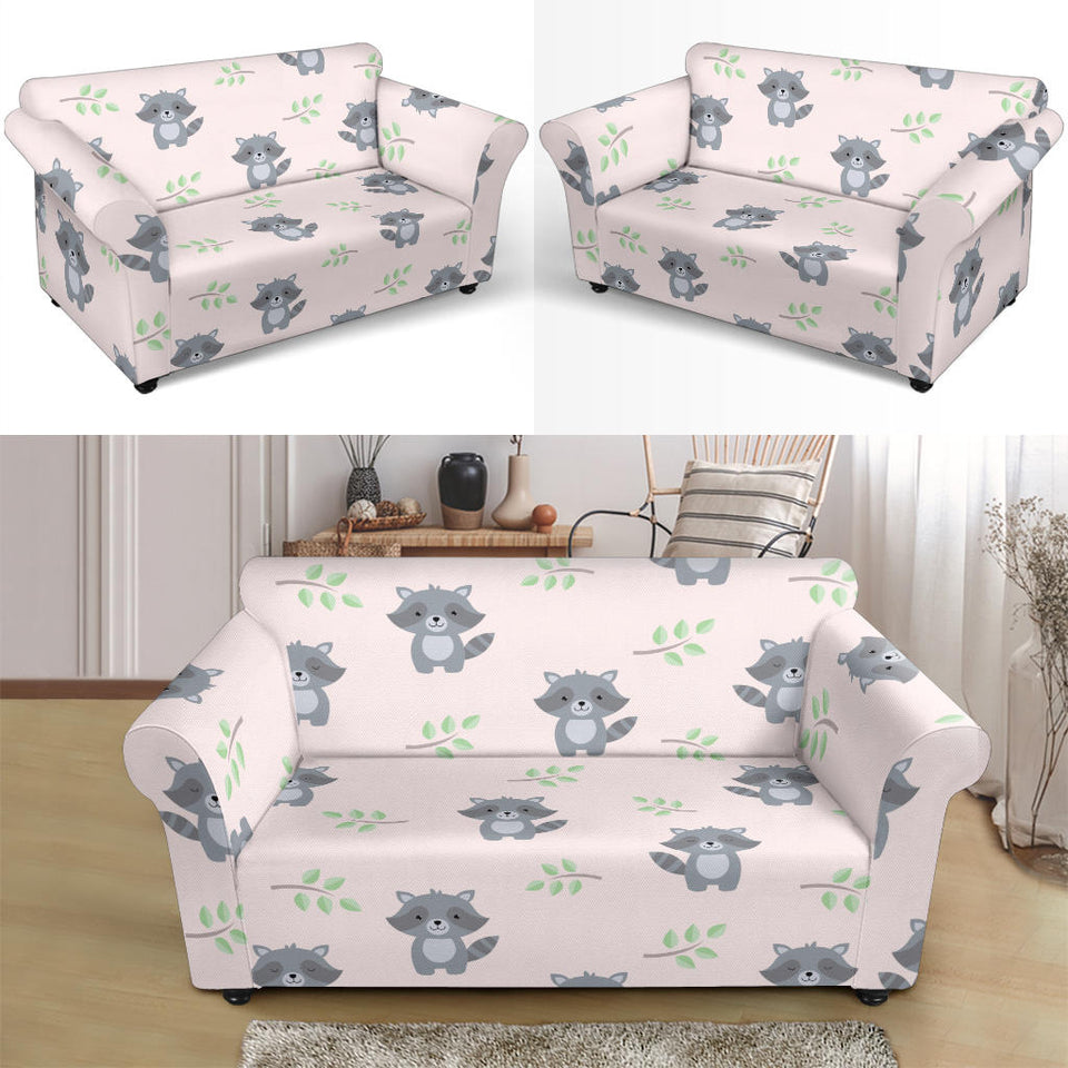 Cute Raccoons Leaves Pattern Loveseat Couch Slipcover