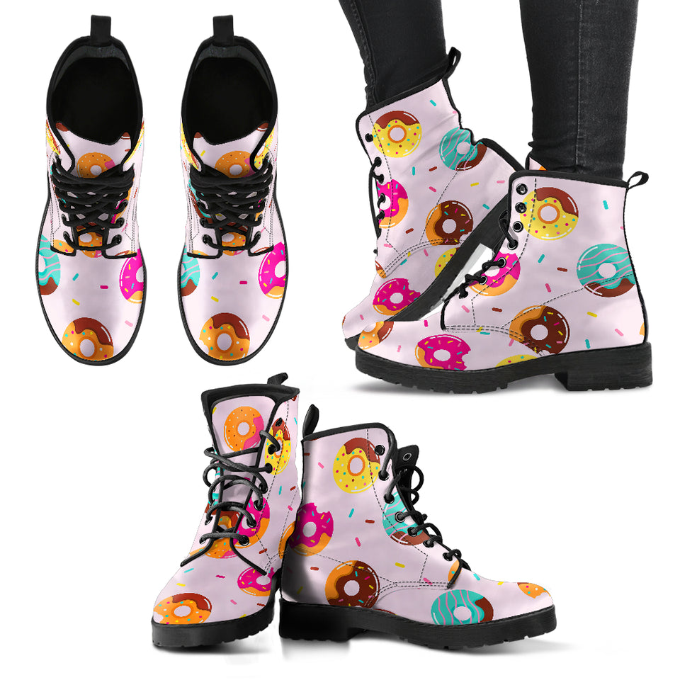 Donut Pattern Glaze Pink Background Leather Boots