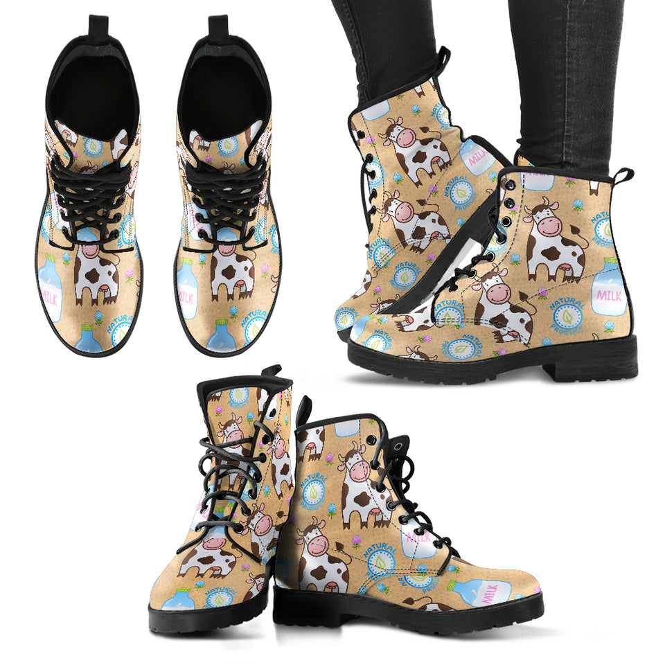 Cow Bottle Of Milk Pattern Leather Boots