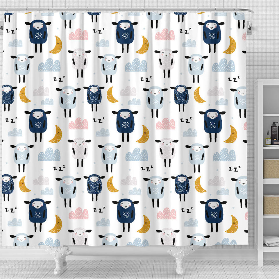 Cute Sleeping Sheep Moon Cloud Pattern Shower Curtain Fulfilled In US