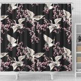 Japanese Crane Pink Sakura Pattern Shower Curtain Fulfilled In US