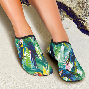 Colorful Parrot Exotic Flower Leaves Aqua Shoes