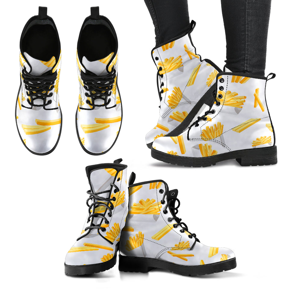 French Fries White Paper Box Pattern Leather Boots