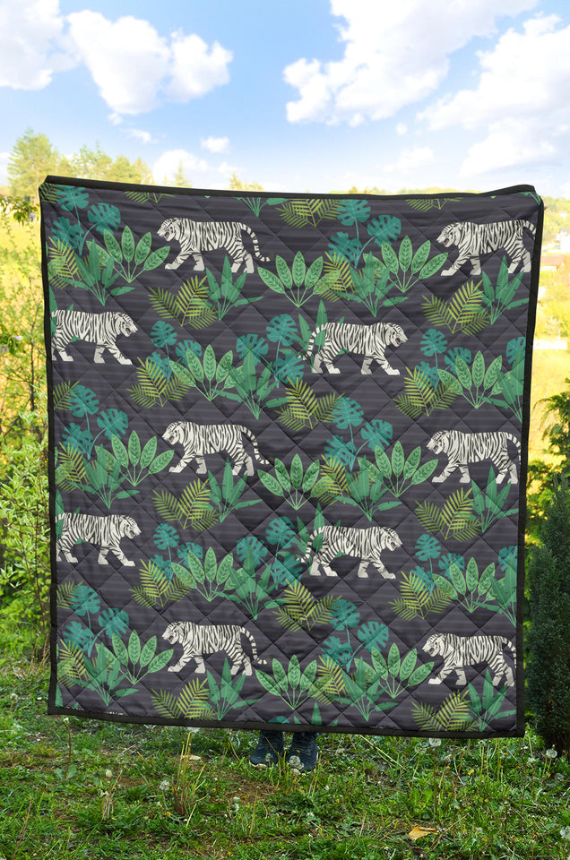 White Bengal Tigers Tropical Plant Premium Quilt