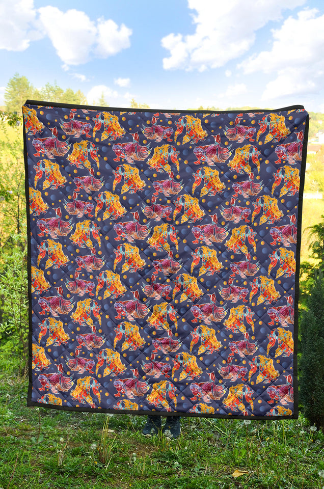 Goldfish Pattern Print Design 05 Premium Quilt