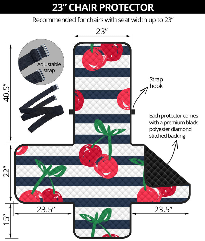 Hand drawn cherry pattern striped background Chair Cover Protector
