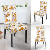 Cute Dog Corgi Striped Background Pattern Dining Chair Slipcover