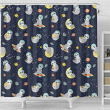 Cute Sloth Astronaut Star Planet Rocket Pattern Shower Curtain Fulfilled In US
