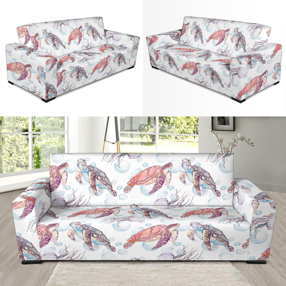 Watercolor Sea Turtle Jellyfish Pattern Sofa Slipcover