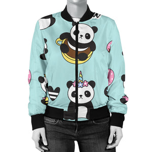 Cute Baby Panda Pattern Women'S Bomber Jacket