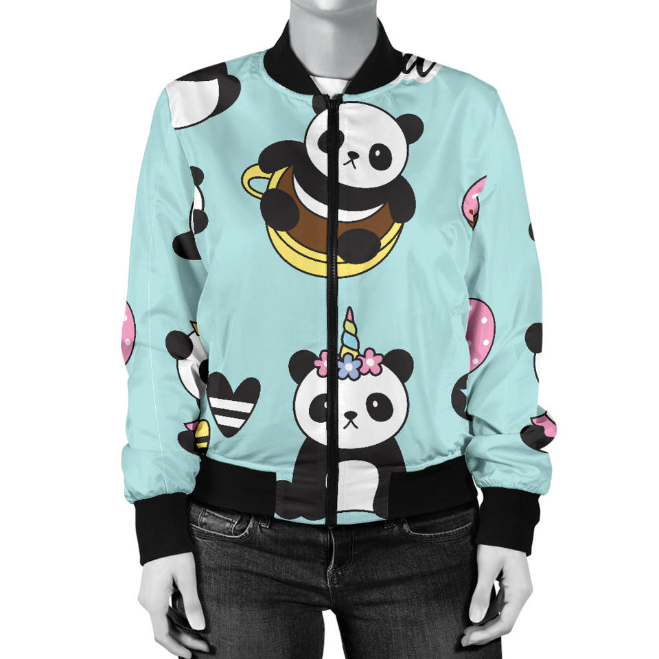 Cute Baby Panda Pattern Women'S Bomber Jacket