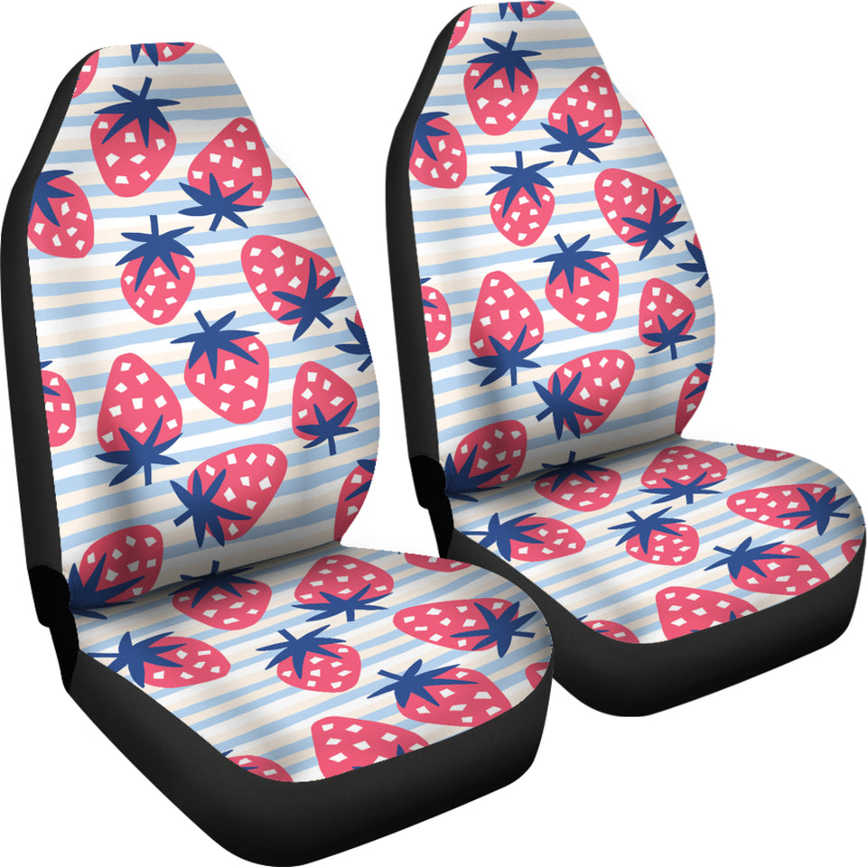 Strawberry Pattern Blue Lines Background  Universal Fit Car Seat Covers