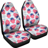 Strawberry Pattern Blue Lines Background  Universal Fit Car Seat Covers