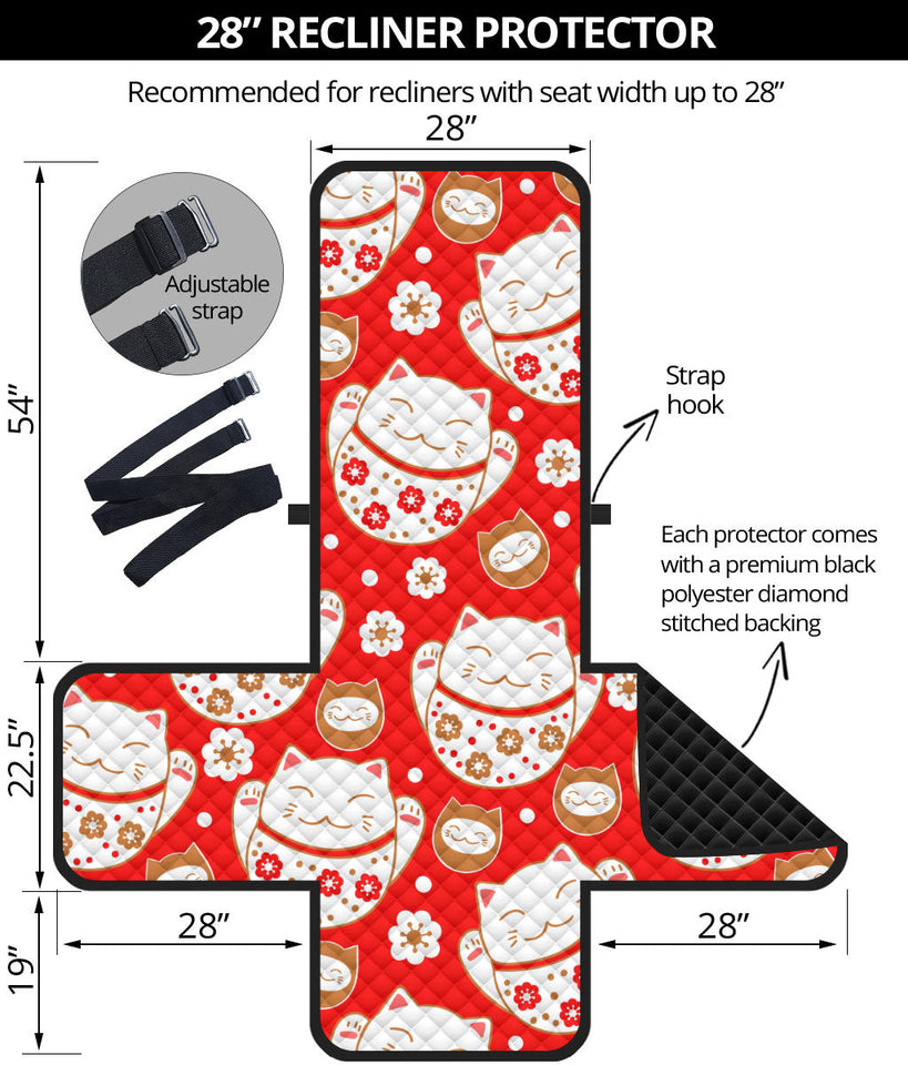 Cute Maneki Neko Lucky Cat red background Recliner Cover Protector