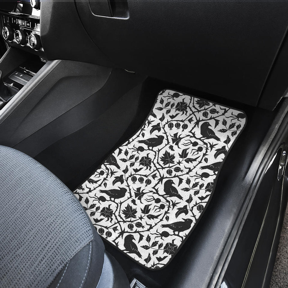Crow Dark Floral Pattern Front And Back Car Mats