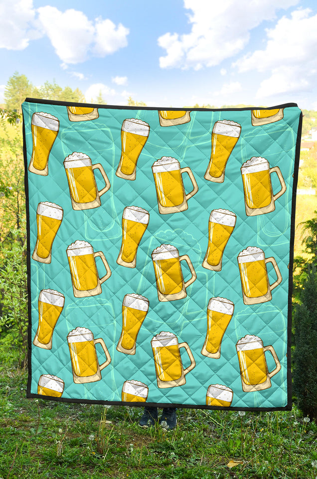 Beer Pattern Green Background Premium Quilt