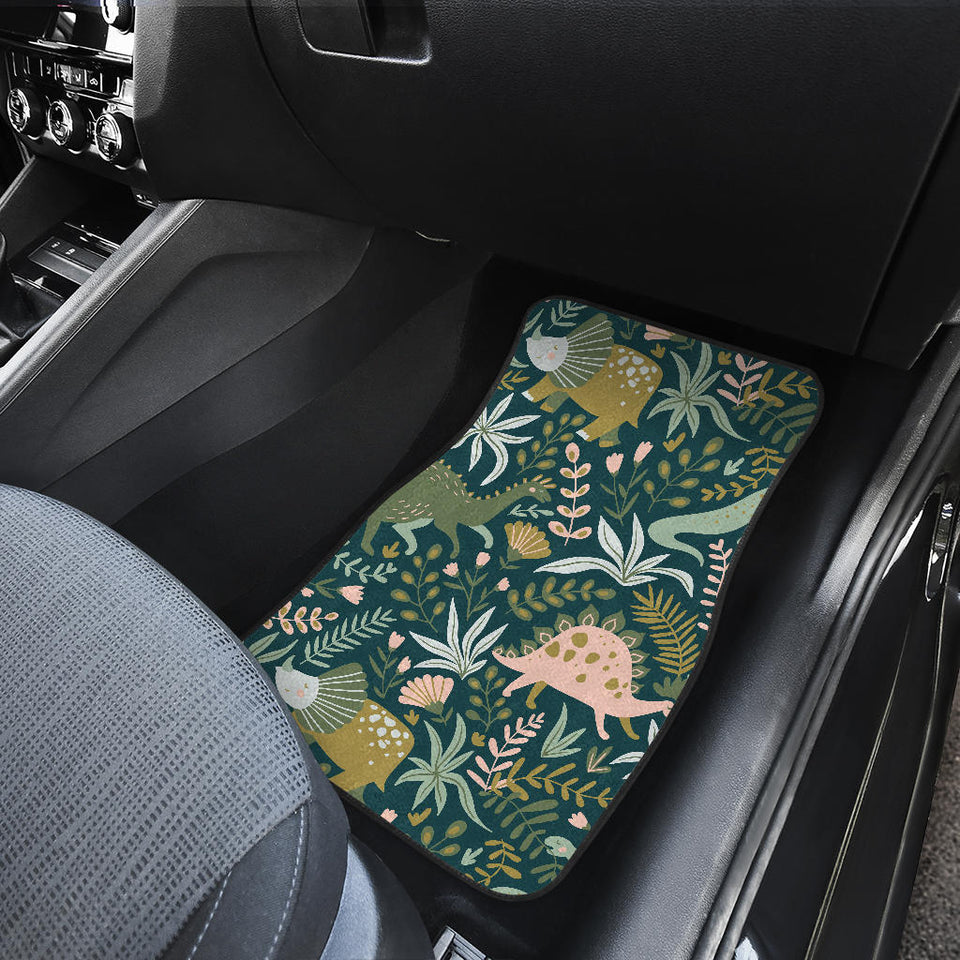 Dinosaurs Tropical Leaves Flower Pattern Front And Back Car Mats