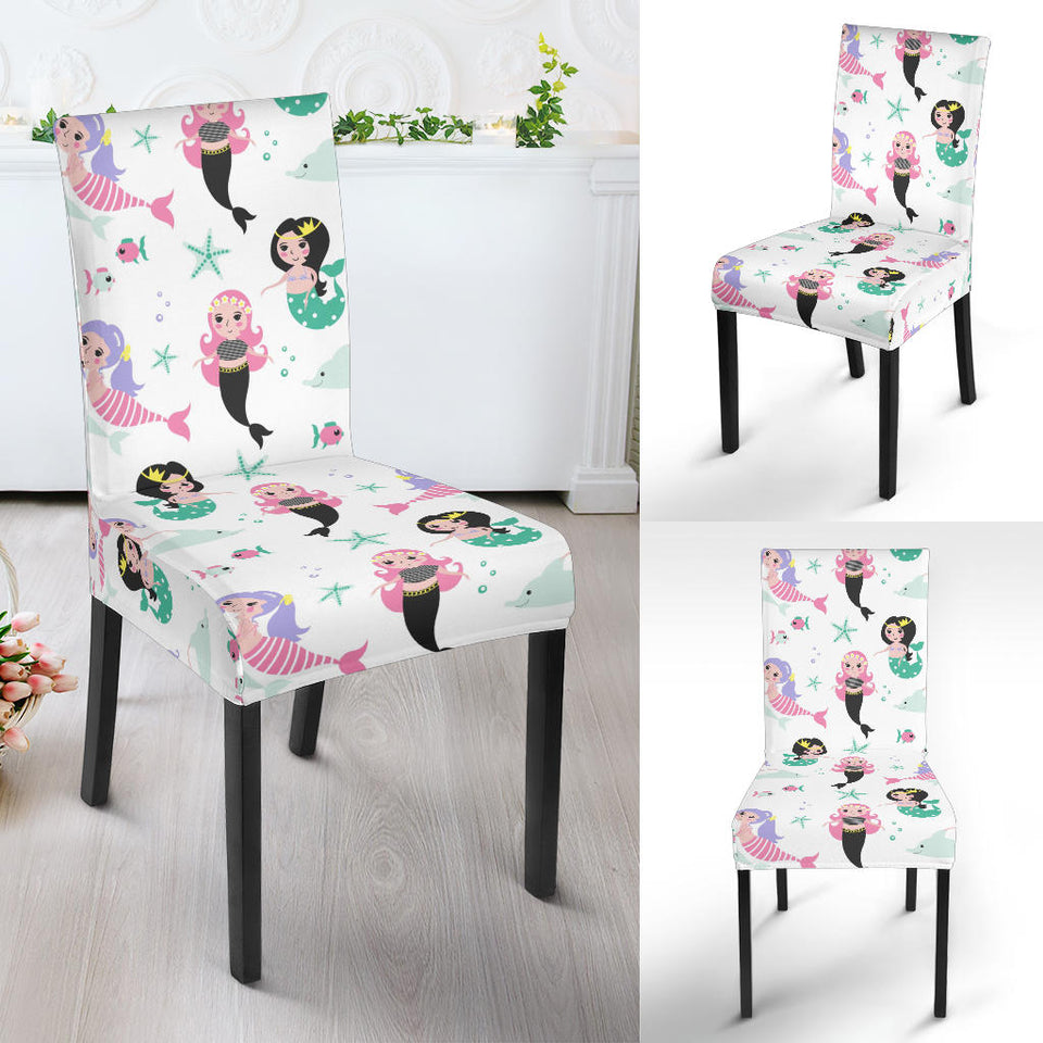 Cute Mermaid Dolphin Fish Starfish Pattern Dining Chair Slipcover