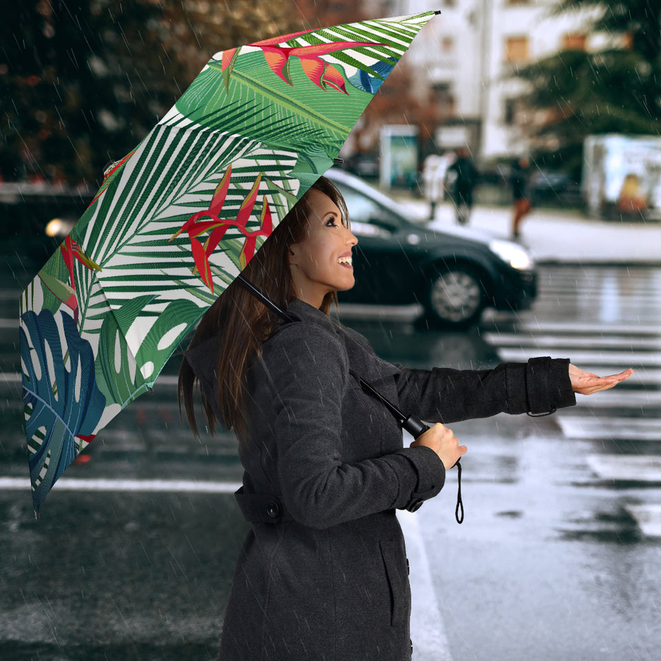 Heliconia Palm And Monstera  Leaves Pattern Umbrella