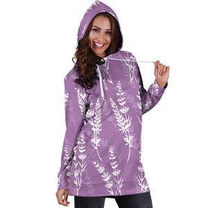 Lavender Flowers Purple Pattern Women'S Hoodie Dress