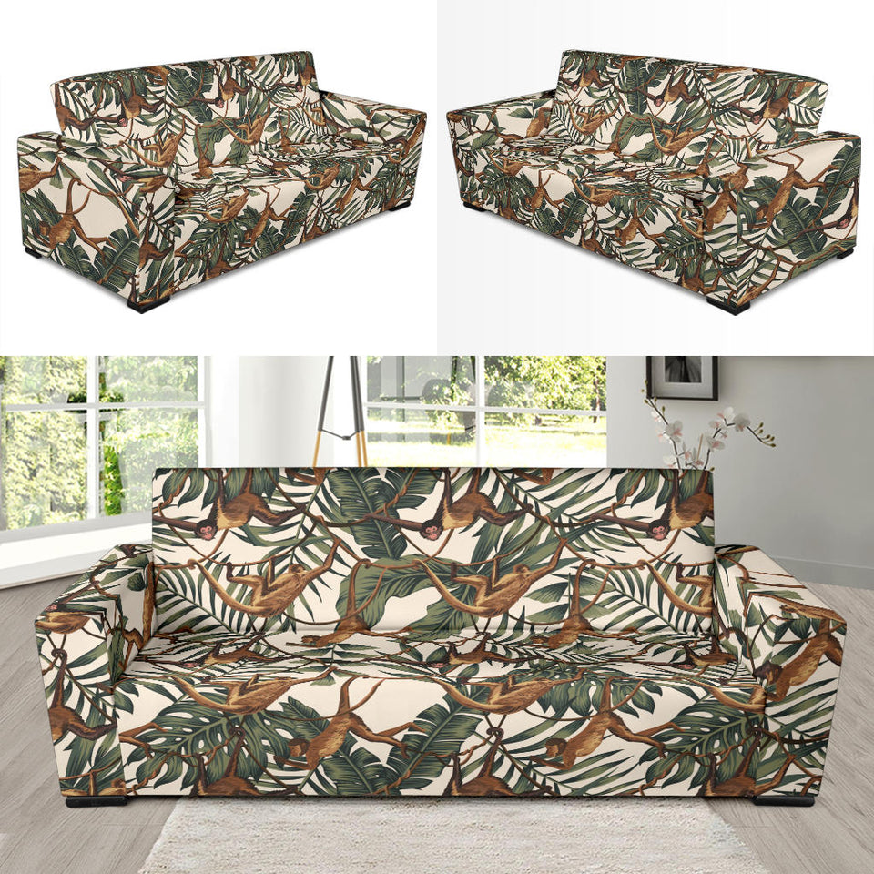 Monkey Tropical Leaves Background Sofa Slipcover
