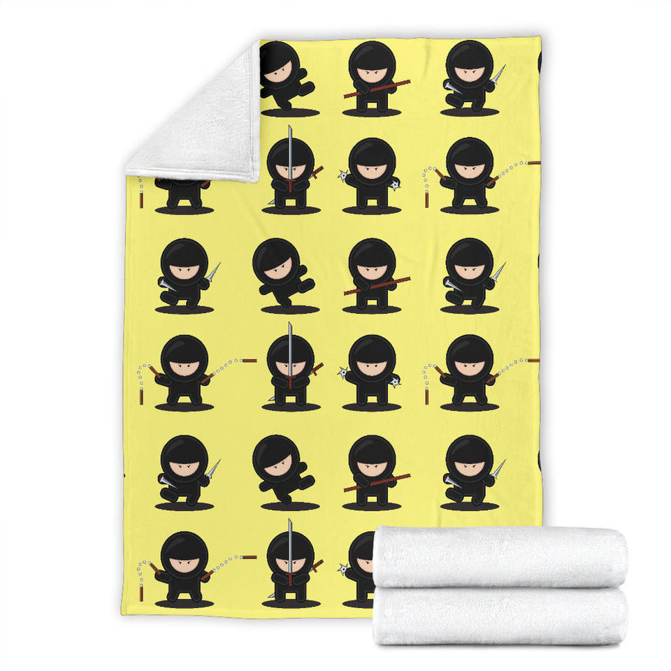 Cute Ninja Yellow Background Premium Blanket