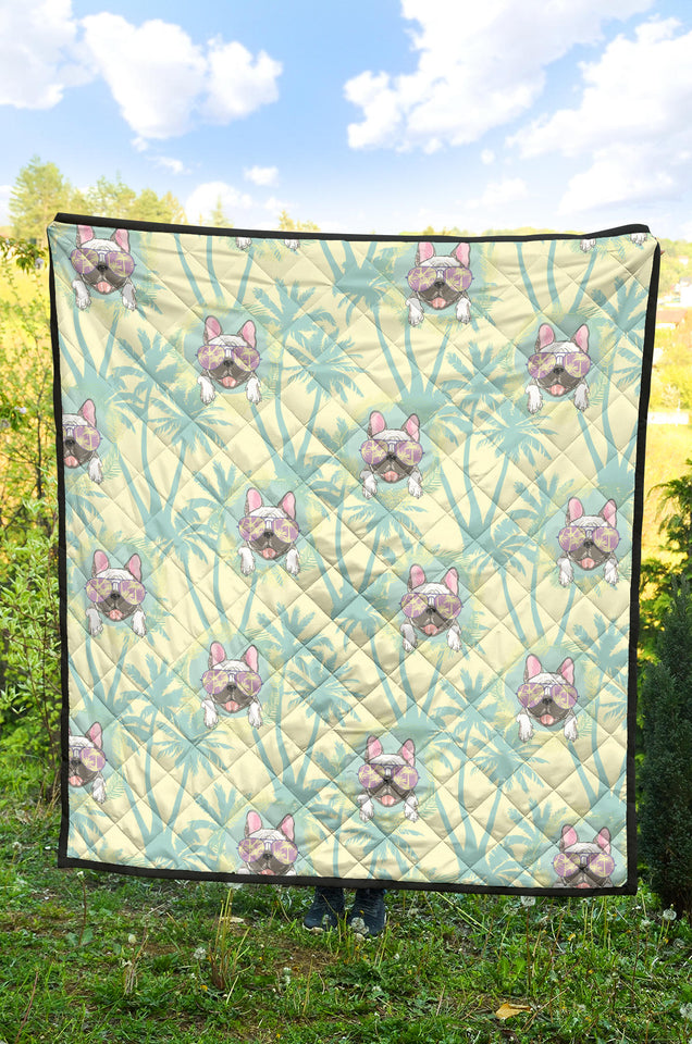 French Bulldog Hawaii Blackground Premium Quilt