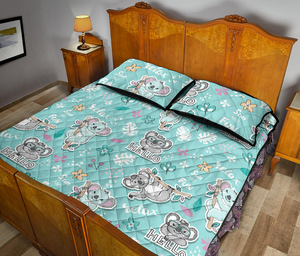 Cute koalas blue background pattern Quilt Bed Set