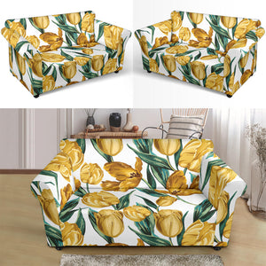 Yellow Tulips Pattern Loveseat Couch Slipcover