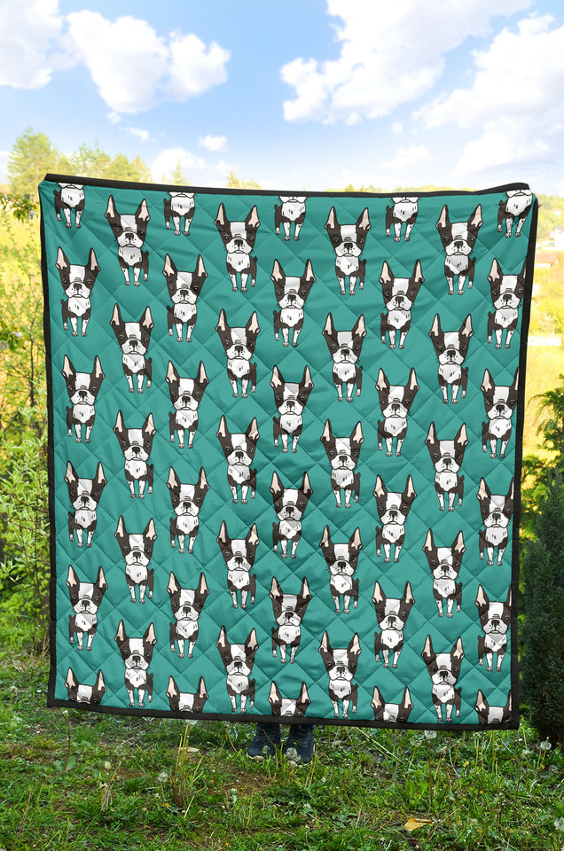 Hand Drawn Boston Terrier Dog Pattern Premium Quilt