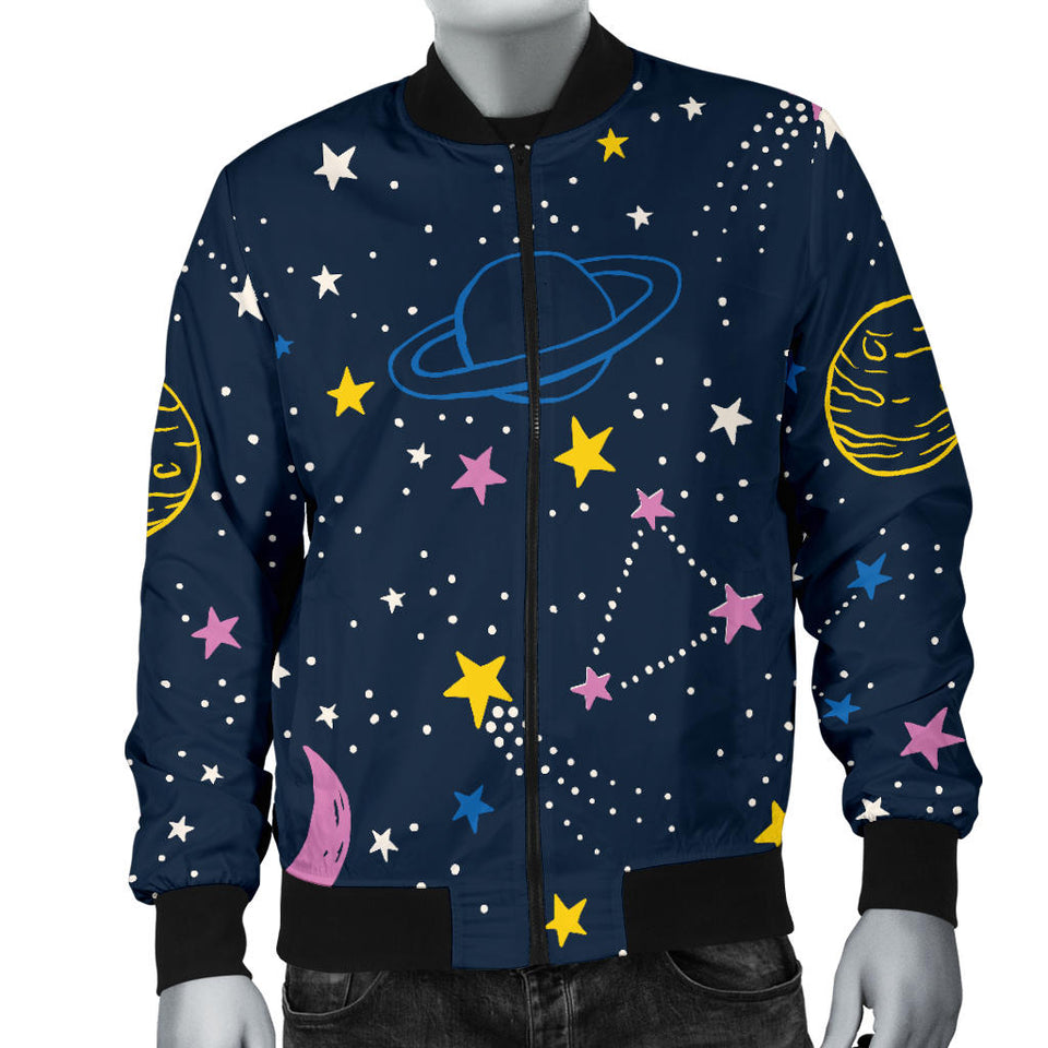 Space Pattern With Planets, Comets, Constellations And Stars Men'S Bomber Jacket