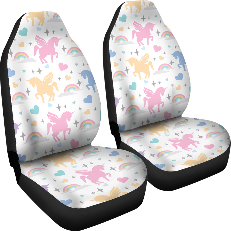 Colorful Unicorn Rainbow Heart Pattern  Universal Fit Car Seat Covers