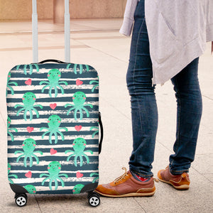 Cute Octopuses Heart Striped Background Luggage Covers