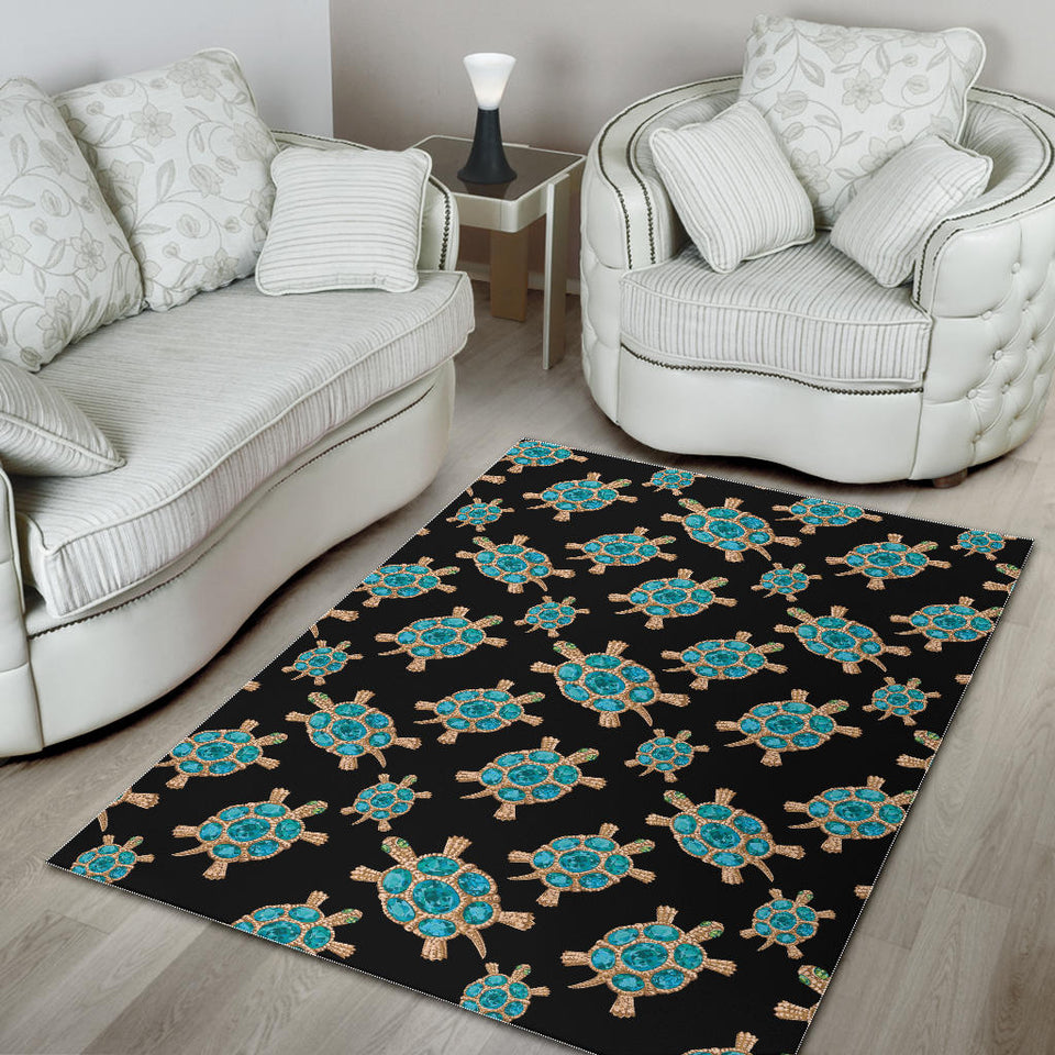 Sea Turtle Blue Stone Pattern Area Rug