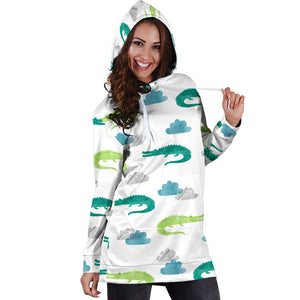 Watercolor Crocodile Pattern Women'S Hoodie Dress