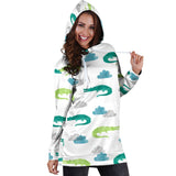 Watercolor Crocodile Pattern Women'S Hoodie Dress