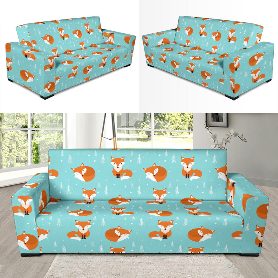 Fox Pattern Blue B Ackground Sofa Slipcover