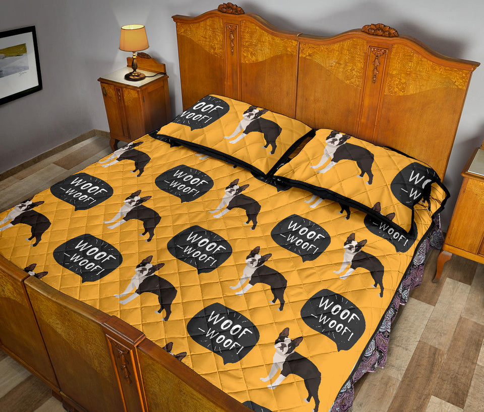 Boston terrier design pattern Quilt Bed Set