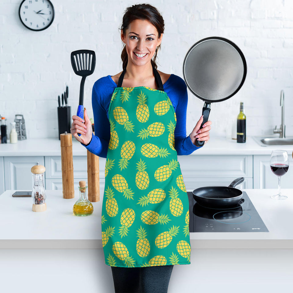 Pineapples Pattern Green Background Adjustable Apron