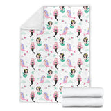 Cute Mermaid Dolphin Fish Starfish Pattern Premium Blanket