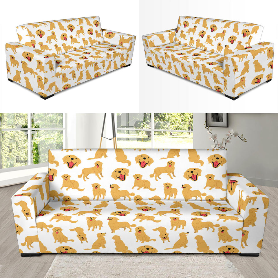 Golden Retriever Pattern Print Design 05 Sofa Slipcover