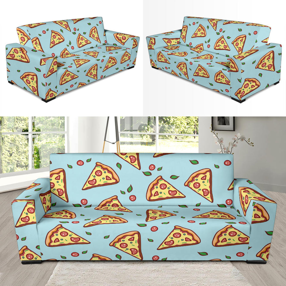 Hand Drawn Pizza Blue Background Sofa Slipcover