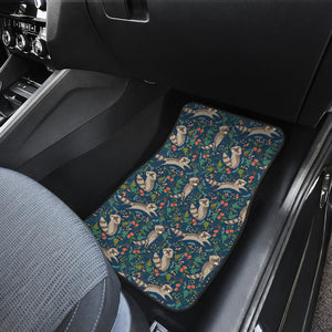 Raccoon Tropical Leaves Pattern Front Car Mats