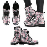 Zebra Pink Flower Background Leather Boots