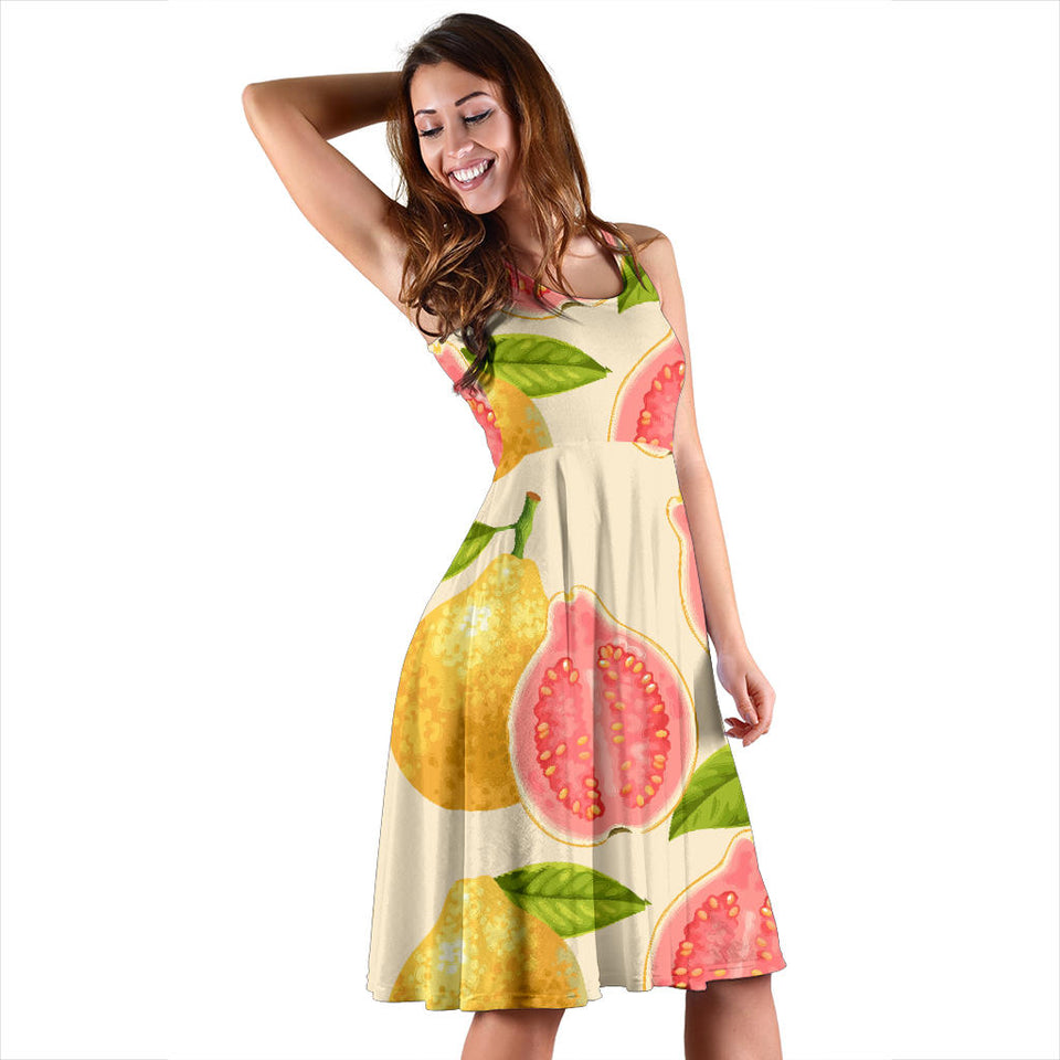 Beautiful Guava Pattern Sleeveless Midi Dress