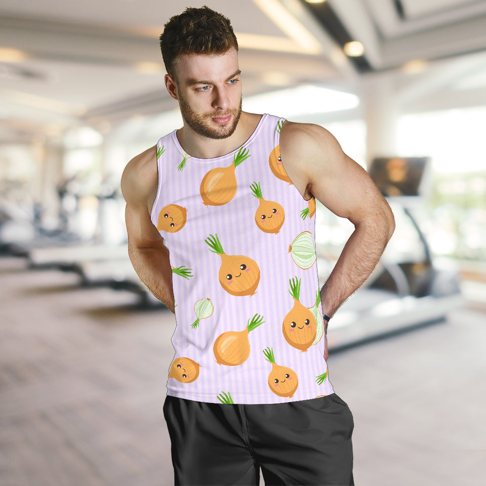 cute onions smiling faces purple background Men Tank Top