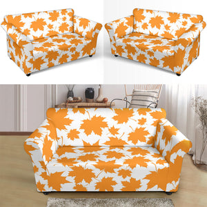 Orange Maple Leaf Pattern Loveseat Couch Slipcover