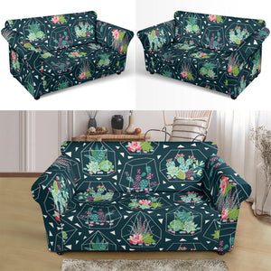 Cactus Glass Terrarium Pattern Loveseat Couch Slipcover