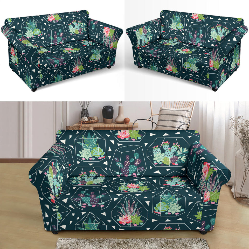 Cactus Glass Terrarium Pattern Loveseat Couch Slipcover